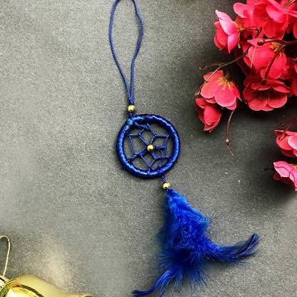 SoilMade Blue Car Dream Catcher, Round Shape, Feather and Metal Made, Size Aprox 5inches and 25g, Pack of 1 Car Dream Catcher in Box - Image 2