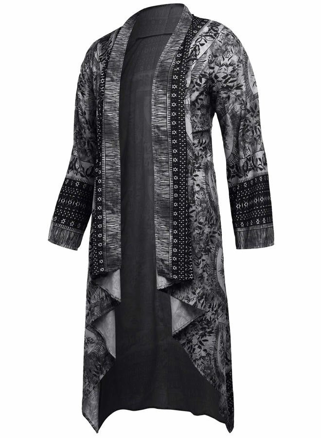 RAGEMALL Men Long Cardigan Lightweight Kimono Loose Open Front Ruffle Shawl Collar Drape Cape Vintage Cloak, 1-black, L - Image 3