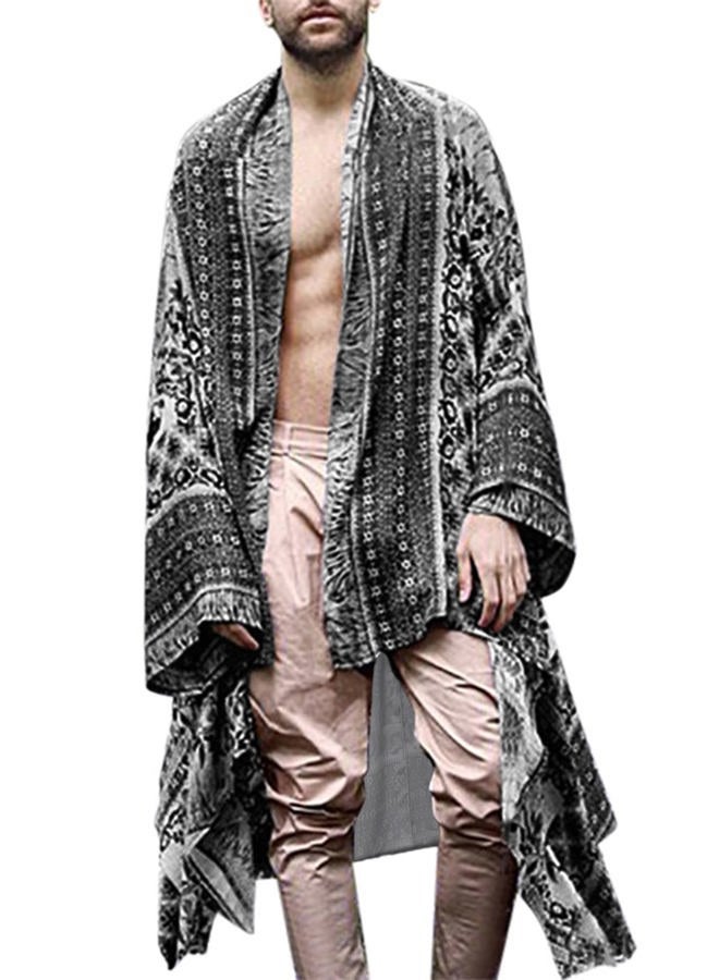 RAGEMALL Men Long Cardigan Lightweight Kimono Loose Open Front Ruffle Shawl Collar Drape Cape Vintage Cloak, 1-black, L - Image 1