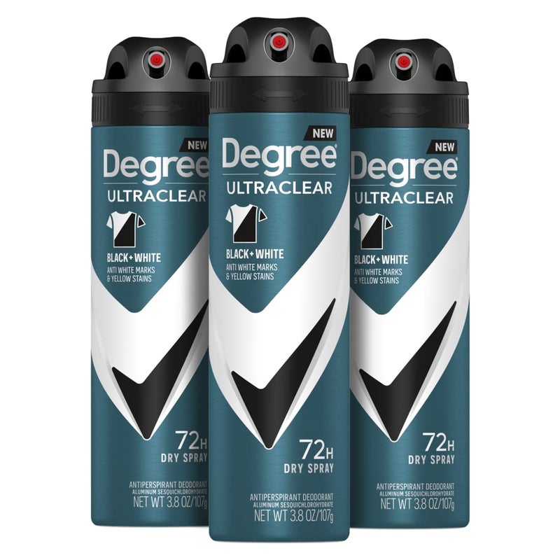 Degree Men Antiperspirant Deodorant Dry Spray Black + White Protects from Deodorant Stains Antiperspirant for Men with MotionSense Technology, 3.8 Ounce (Pack of 3) - Image 1