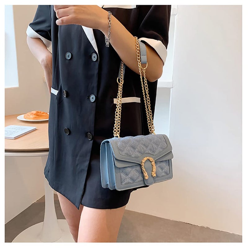 DEEPMEOW Womens Quilted Crossbody Shoulder Purse - Fashion Denim Handbag with Chain Strap Casual Mini Square Messenger Bagï¼ˆBlueï¼‰ - Image 3