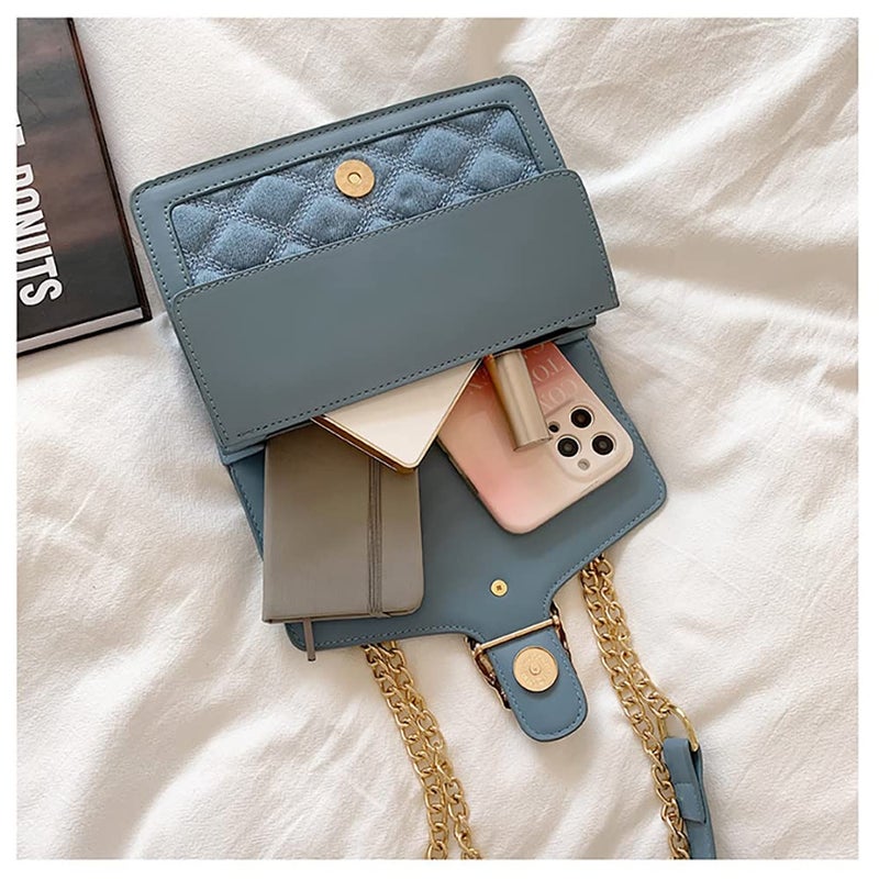 DEEPMEOW Womens Quilted Crossbody Shoulder Purse - Fashion Denim Handbag with Chain Strap Casual Mini Square Messenger Bagï¼ˆBlueï¼‰ - Image 2