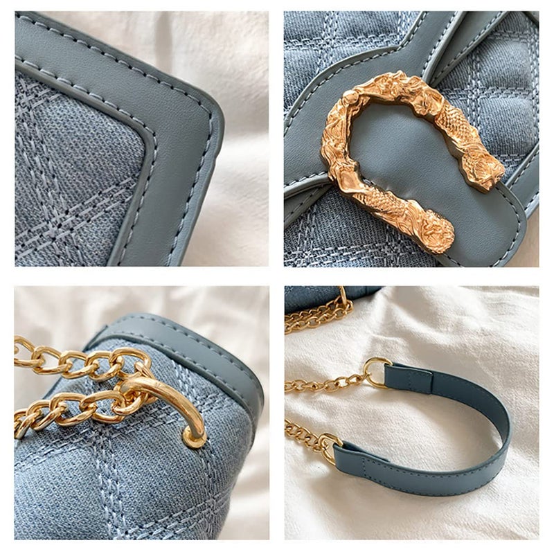 DEEPMEOW Womens Quilted Crossbody Shoulder Purse - Fashion Denim Handbag with Chain Strap Casual Mini Square Messenger Bagï¼ˆBlueï¼‰ - Image 5