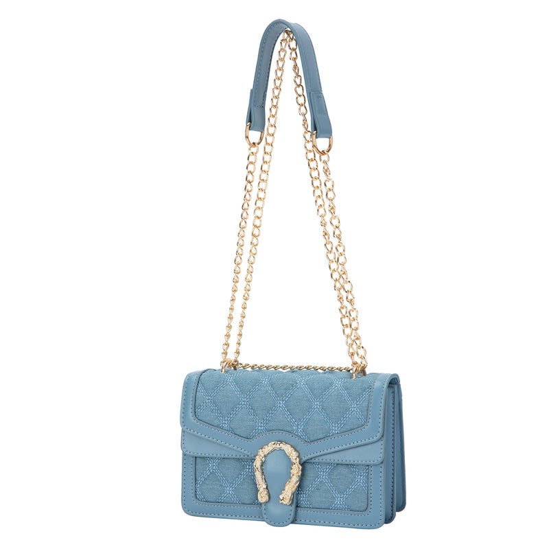 DEEPMEOW Womens Quilted Crossbody Shoulder Purse - Fashion Denim Handbag with Chain Strap Casual Mini Square Messenger Bagï¼ˆBlueï¼‰ - Image 1