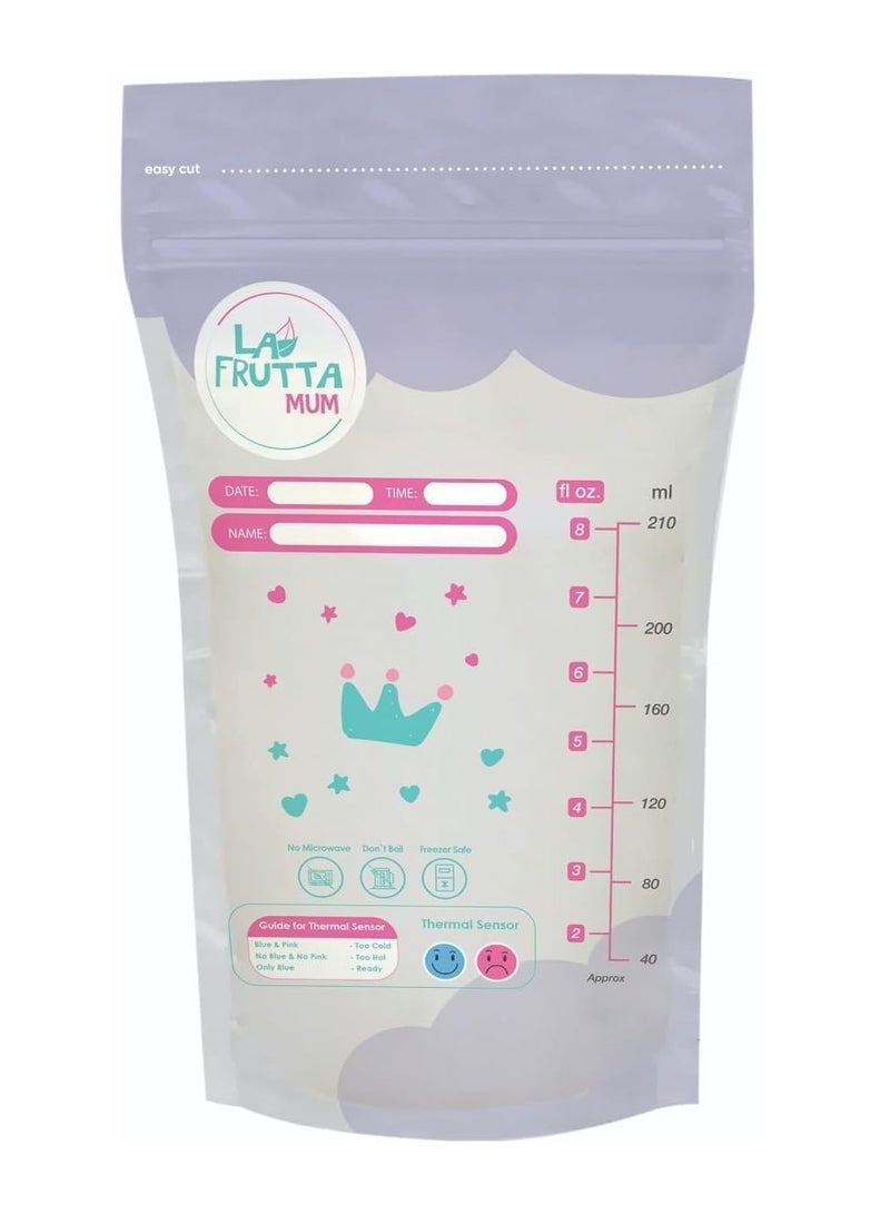 La Frutta La Frutta Mum Premium Breastmilk Storage Bags 10 Bags 210ml,-Pre-Sterilized.,Leak proof,Freezer safe,Double zip lock.  - Image 1
