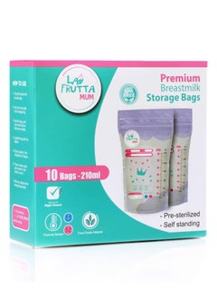 La Frutta La Frutta Mum Premium Breastmilk Storage Bags 10 Bags 210ml,-Pre-Sterilized.,Leak proof,Freezer safe,Double zip lock.  - Image 2