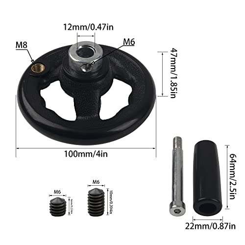 Rrina 0.47x4inch Diameter Round Hand Wheel W Revolving Knob Handle for Mill Drillpress Crank Lathe - Image 2