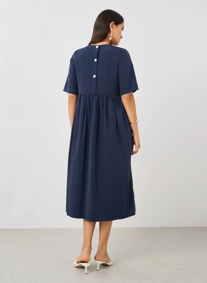 Take Two Gathered Poplin Midi Dress