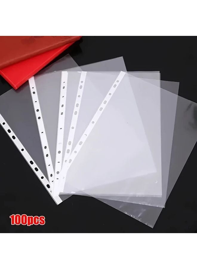 100pcs A4 Clear Sheet Protectors 11 Holes Plastic Document Bags For Loose Leaf Paper Organizer - Image 1