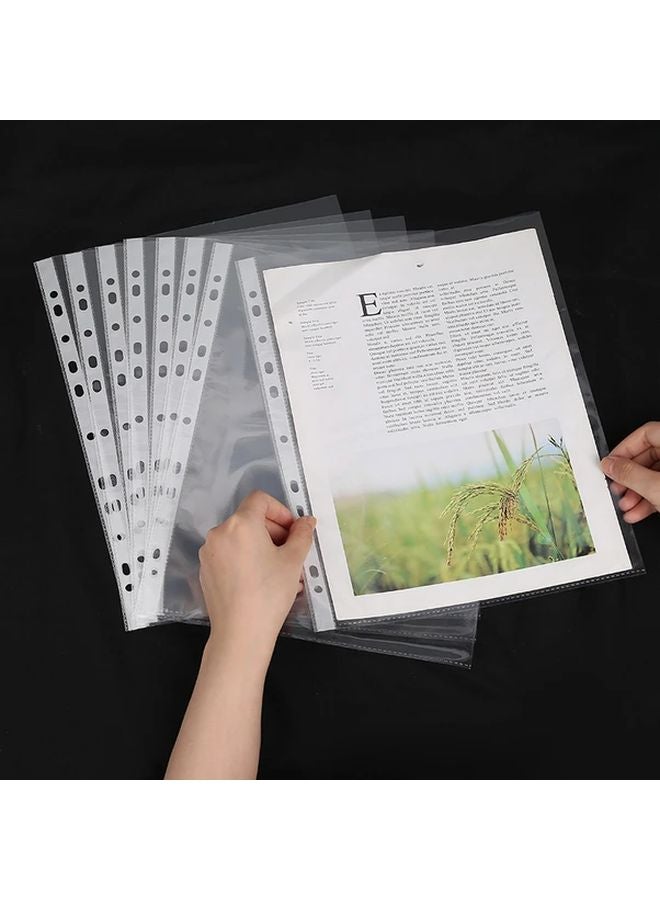 100pcs A4 Clear Sheet Protectors 11 Holes Plastic Document Bags For Loose Leaf Paper Organizer - Image 2