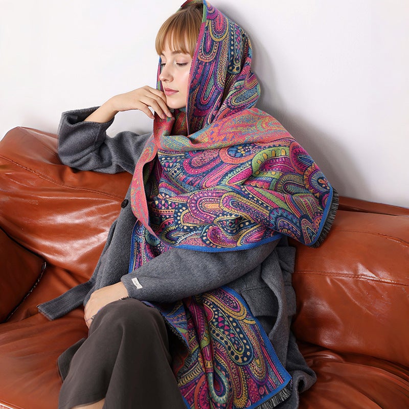 2025 التجارة الخارجية الجديدة زهرة الكاجو مختلفة تجريدية ريترو اللوحات الزيتية الخريف والشتاء الشال الموضة الجديدة الشال الخارجي - Image 5