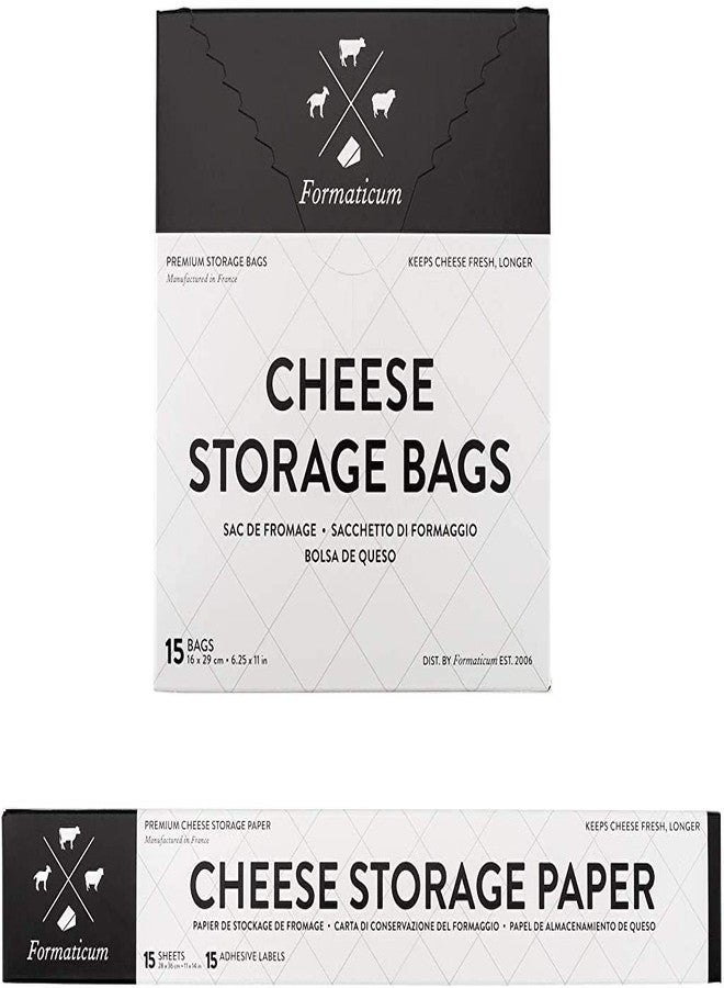 Formaticum Cheese Storage Bags With Wax Paper & Adhesive Labels - Porous Brown Wrapping Sheets 6 x 11 (15 x Bags, Sheets & Labels)
