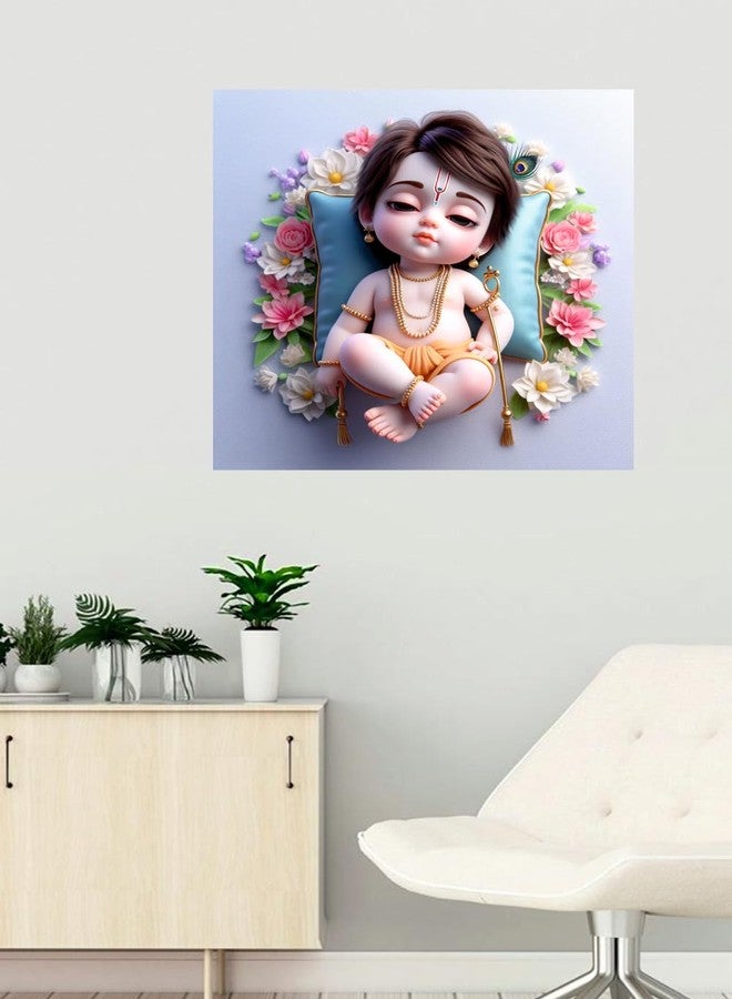 Sky Flying Baby Sleeping Flower Krishna Wall Poster For Living Room, Pooja Room, Kids Room, Office (Size - 41CM X 41CM) - Image 3