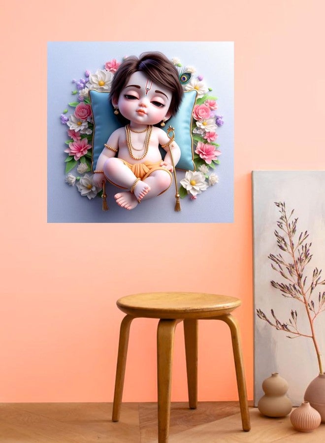 Sky Flying Baby Sleeping Flower Krishna Wall Poster For Living Room, Pooja Room, Kids Room, Office (Size - 41CM X 41CM) - Image 4