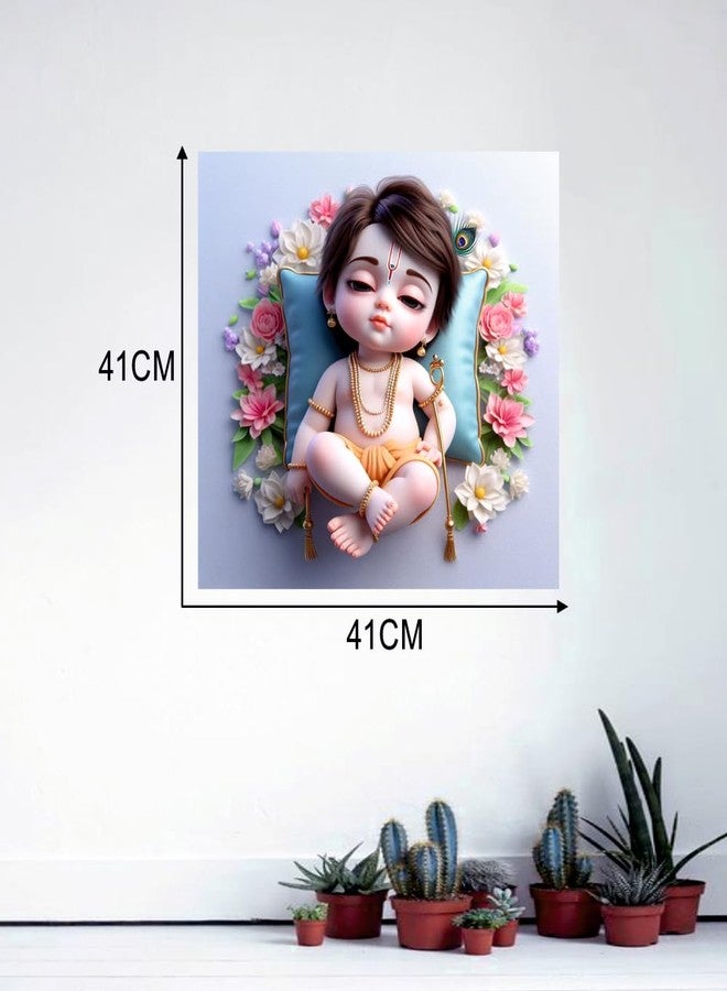 Sky Flying Baby Sleeping Flower Krishna Wall Poster For Living Room, Pooja Room, Kids Room, Office (Size - 41CM X 41CM) - Image 5