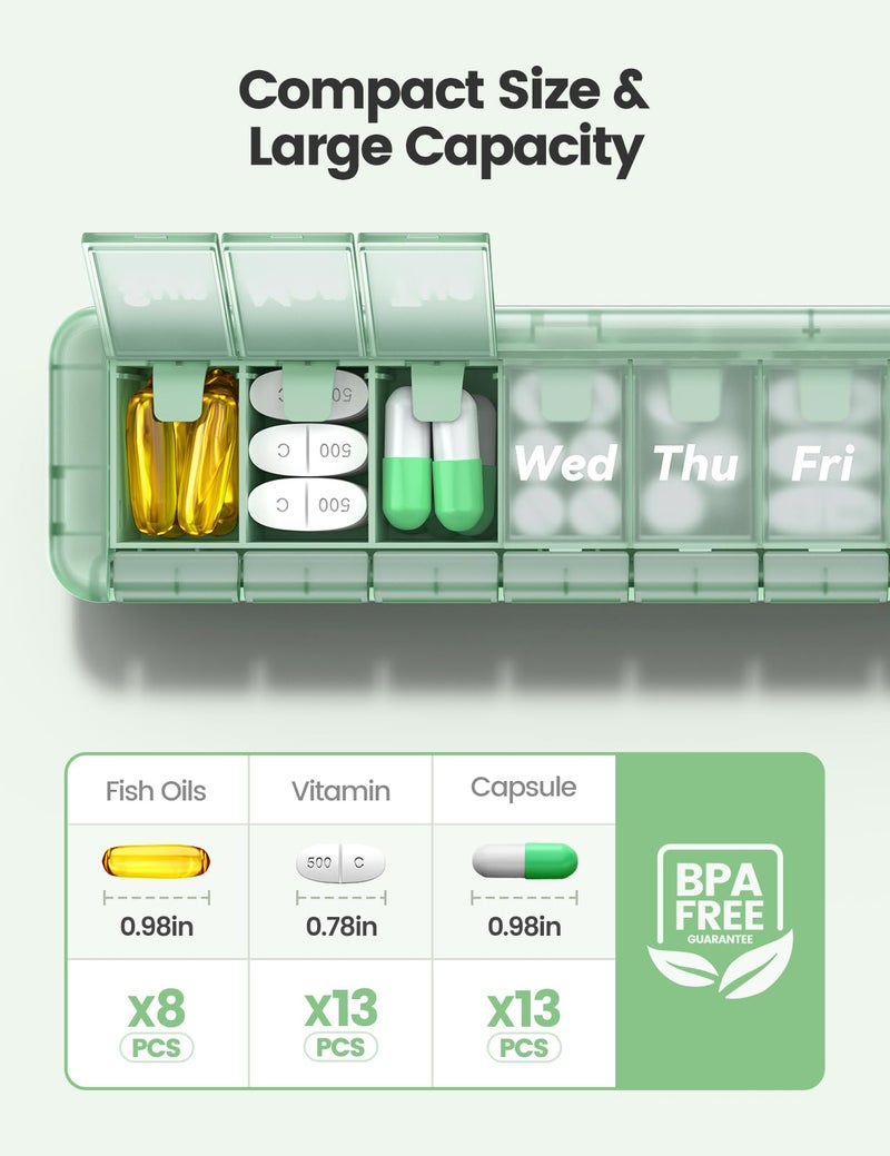 Ideerfit Weekly Pill Organizer 7 Day, Large Capacity Pill Box with Handle, Travel Medicine Case for Vitamins & Supplements, BPA-Free - Image 4