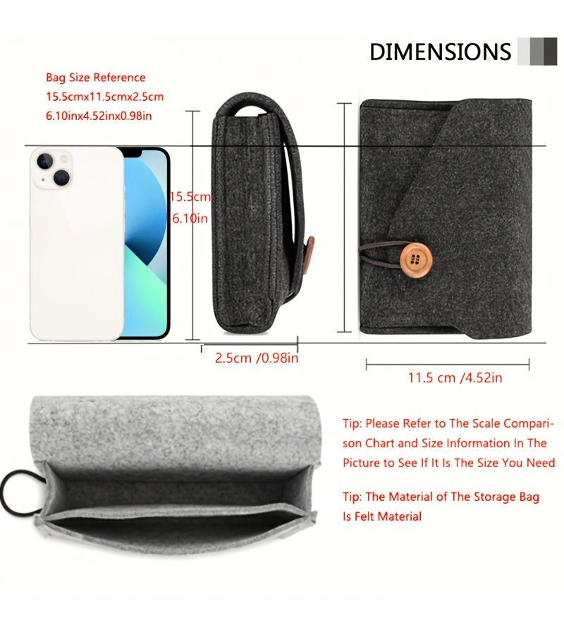 Grey Felt Storage Bag Mini Organizer for SD Card Bill Cable Mouse Adapter - Image 2