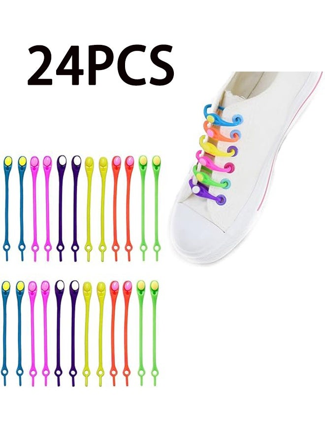 24 pcs Lazy Tying-Free Elastic Shoelaces, Laces Special No Tie Rubber, for Kids and Adults, Elastic Shoelaces for Sneakers (color) - Image 1