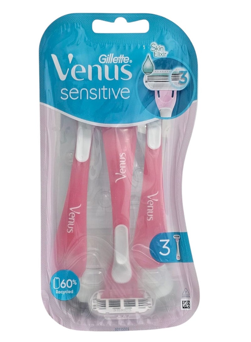 شفرات حلاقة جيليت فينوس سنستيف للاستعمال مرة واحدة للنساء عبوة 3 قطع