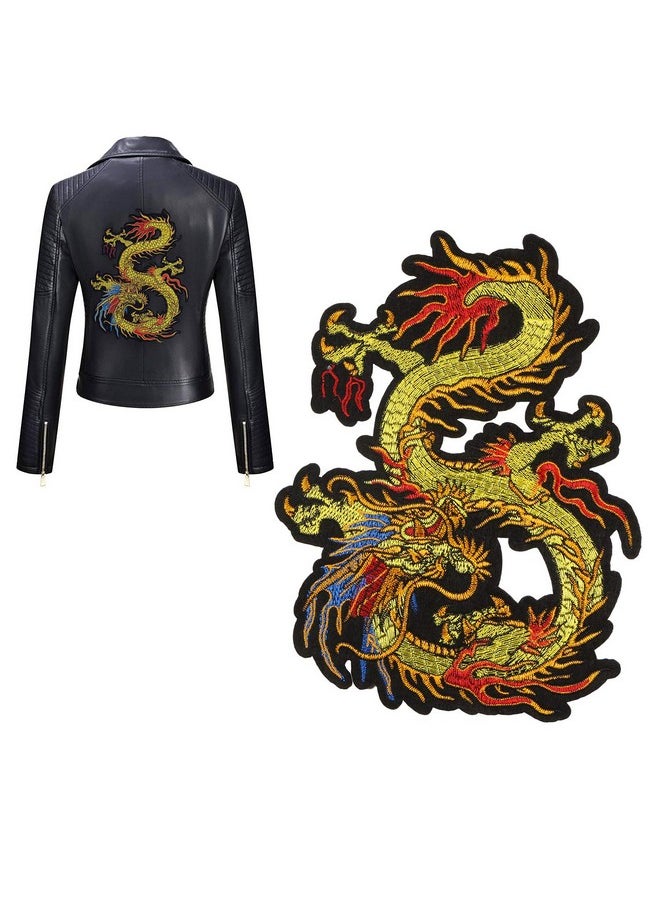 Kissbuty - Gold Dragon Patch Embroidered Applique Patch Chinese Dragon Sew On Or Iron On Patches For Diy Chinese Dragon Costume Jeans Jackets Clothing Bags - Image 1