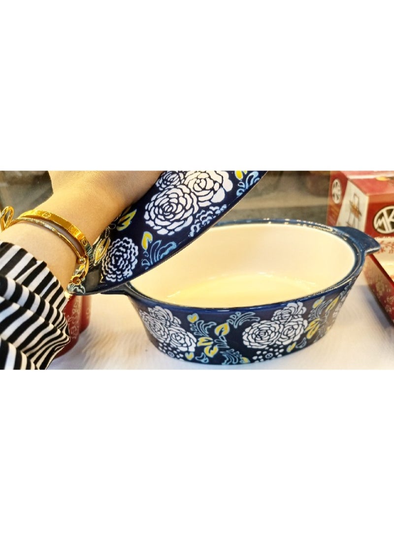 Generic Large, deep, ovenproof porcelain casserole with a pattern. Suitable for use in the oven and microwave.  - Image 5