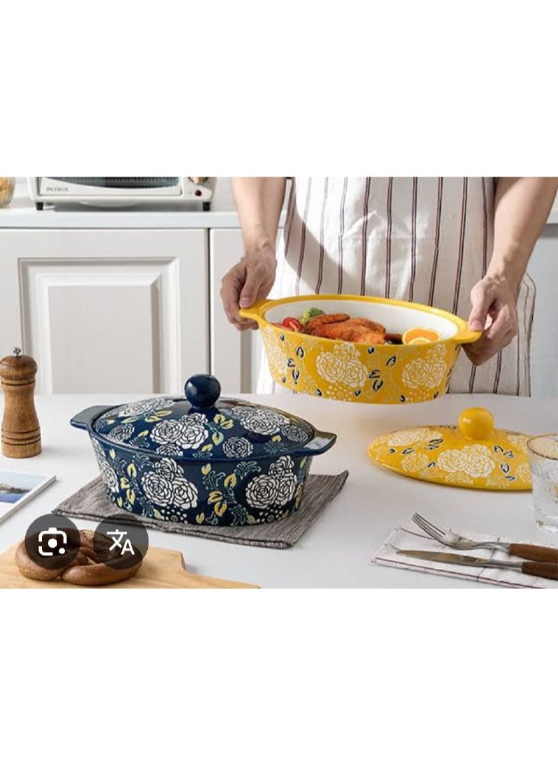 Generic - Large, deep, ovenproof porcelain casserole with a pattern. Suitable for use in the oven and microwave. - Image 1