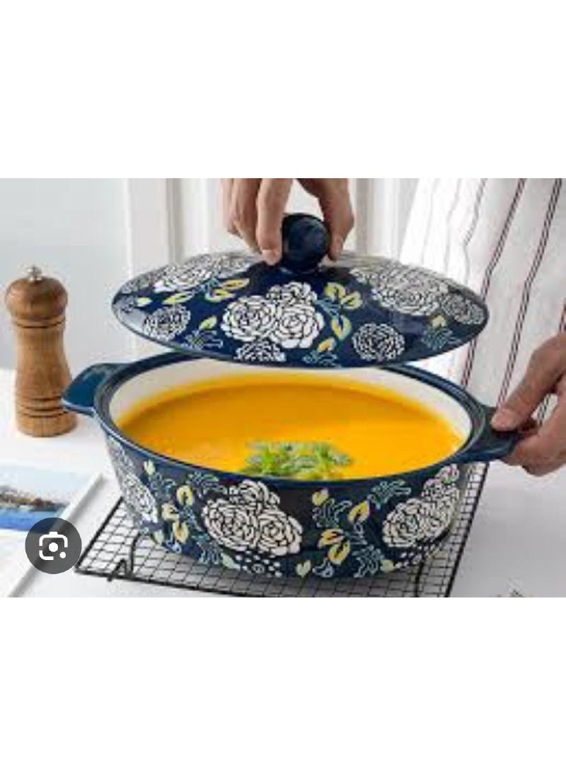 Generic Large, deep, ovenproof porcelain casserole with a pattern. Suitable for use in the oven and microwave.  - Image 3
