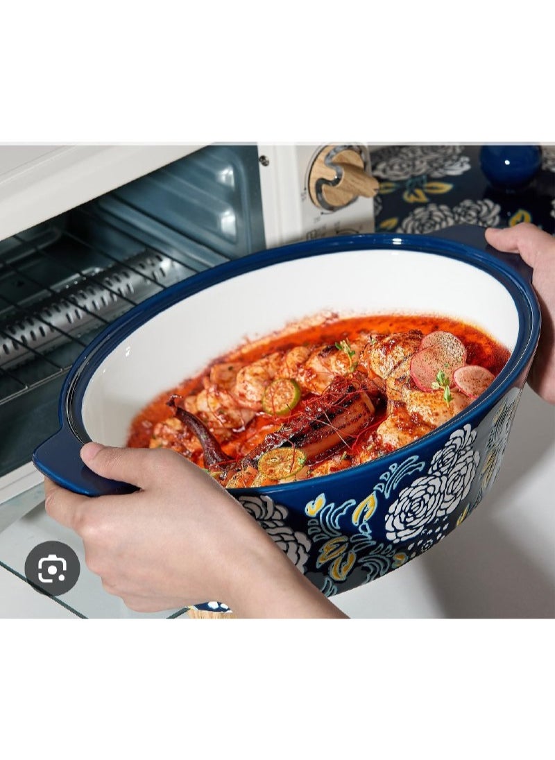 Generic Large, deep, ovenproof porcelain casserole with a pattern. Suitable for use in the oven and microwave.  - Image 4