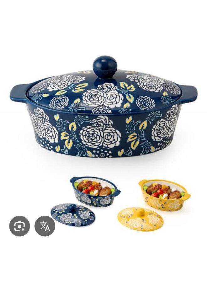 Generic Large, deep, ovenproof porcelain casserole with a pattern. Suitable for use in the oven and microwave.  - Image 1