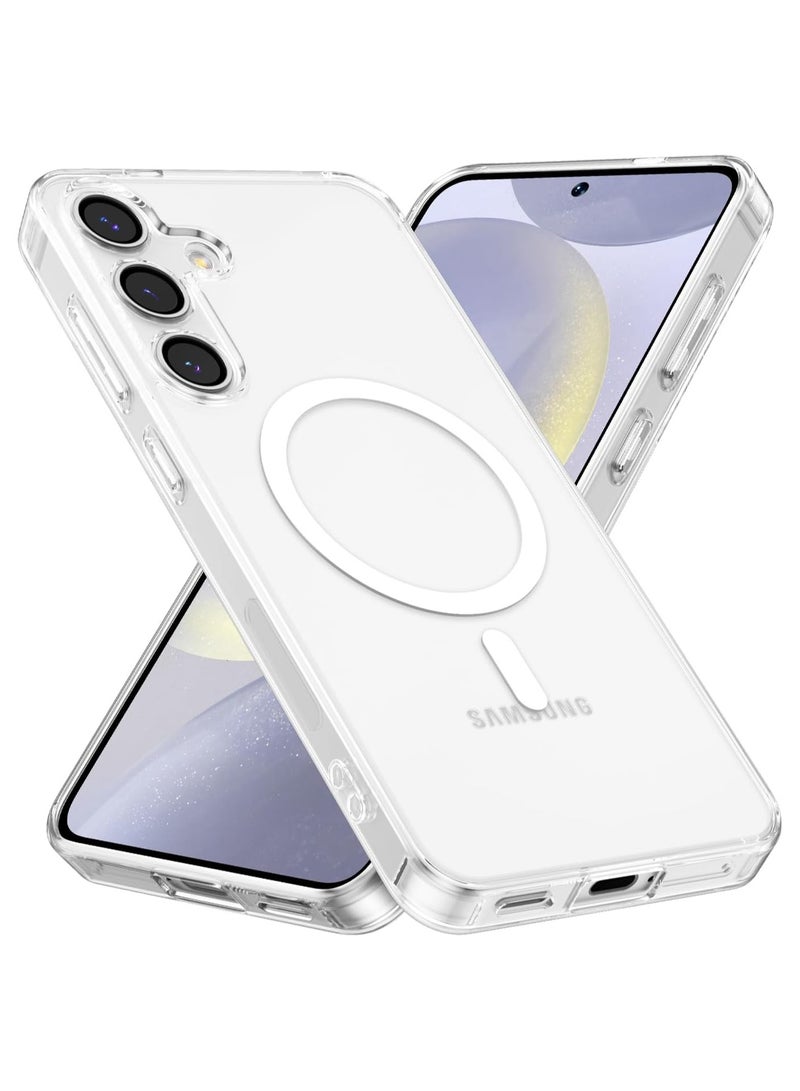 فواتير جراب Samsung Galaxy S24 5G، جراب مغناطيسي شفاف كريستالي متوافق مع MagSafe غطاء حماية عسكري مقاوم للصدمات لهاتف Samsung S24 شفاف - Image 2