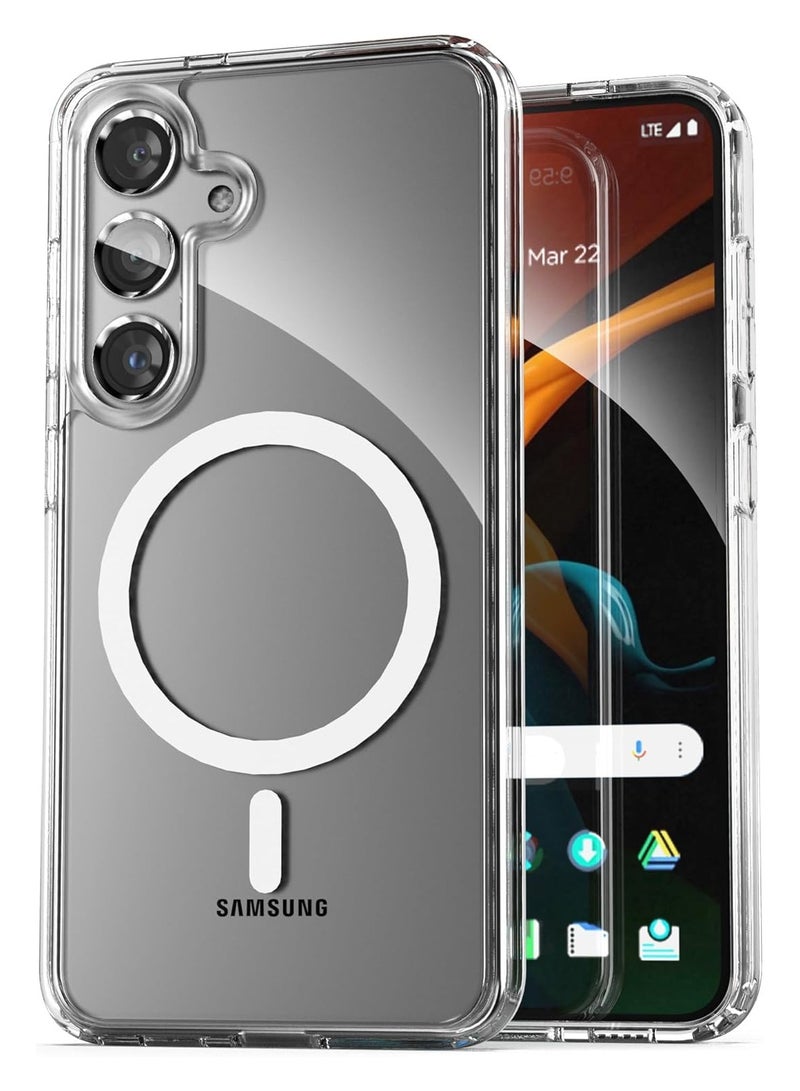 فواتير جراب Samsung Galaxy S24 5G، جراب مغناطيسي شفاف كريستالي متوافق مع MagSafe غطاء حماية عسكري مقاوم للصدمات لهاتف Samsung S24 شفاف - Image 4