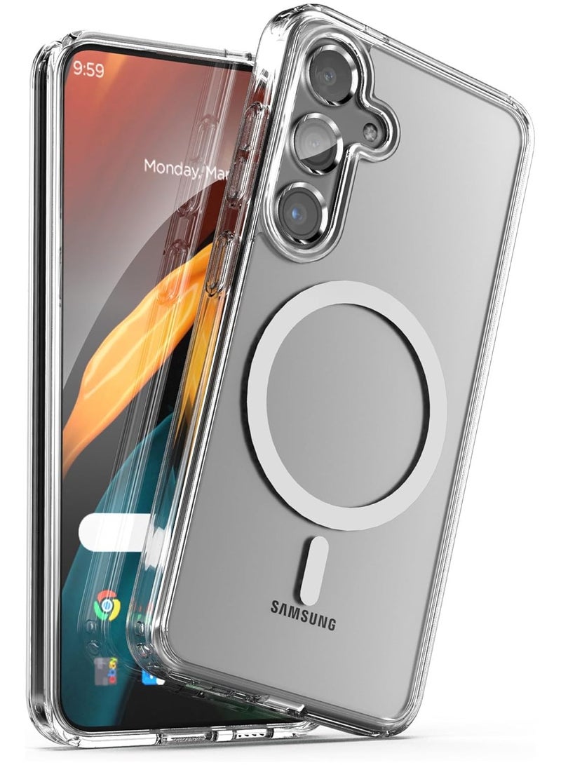 فواتير جراب Samsung Galaxy S24 5G، جراب مغناطيسي شفاف كريستالي متوافق مع MagSafe غطاء حماية عسكري مقاوم للصدمات لهاتف Samsung S24 شفاف - Image 3