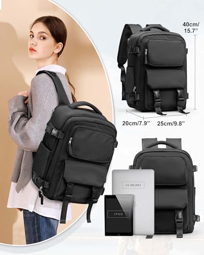 SEAFEW Black Travel Backpack for Women Men Carry on Backpack Flight Approved Item Bag Casual Daypacks Cabin Bagage Hiking Backpack Lightweight Rucksack Business Laptop Backpack Small - Image 3