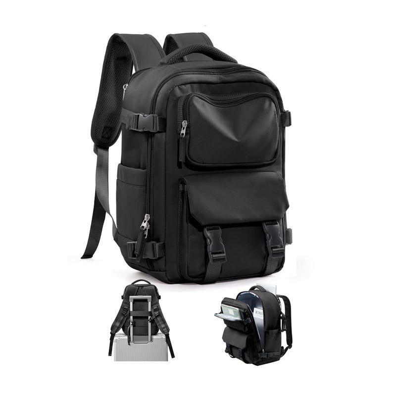 SEAFEW Black Travel Backpack for Women Men Carry on Backpack Flight Approved Item Bag Casual Daypacks Cabin Bagage Hiking Backpack Lightweight Rucksack Business Laptop Backpack Small - Image 2