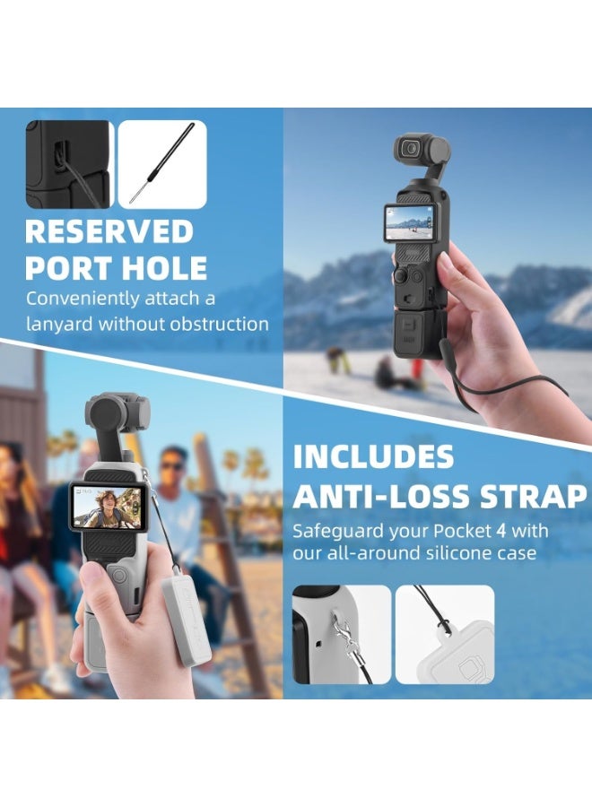 اكسيسن حافظة واقية من السيليكون لجهاز DJI Osmo Pocket 4، حافظة واقية لكامل الجسم مزودة بحبل أمان لمنع الضياع، مع 6 قطع من الملحقات الناعمة المقاومة للخدش، متوافقة مع جهاز Pocket 4 - Image 4