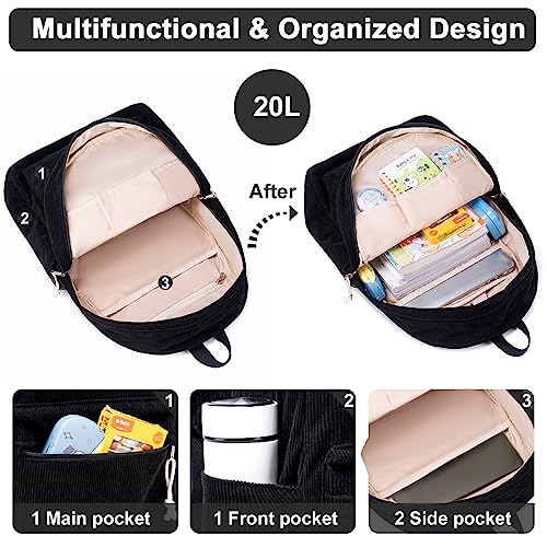 BTOOP School Backpack for Teens Large Corduroy Bookbag Lightweight 15.6 inch Laptop Bag for Girls Women Casual High School College - Image 4