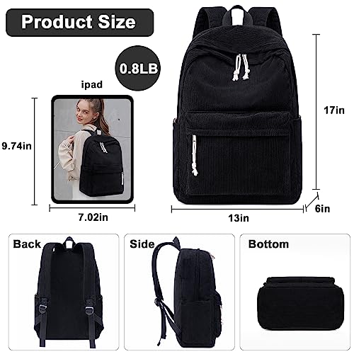 BTOOP School Backpack for Teens Large Corduroy Bookbag Lightweight 15.6 inch Laptop Bag for Girls Women Casual High School College - Image 2