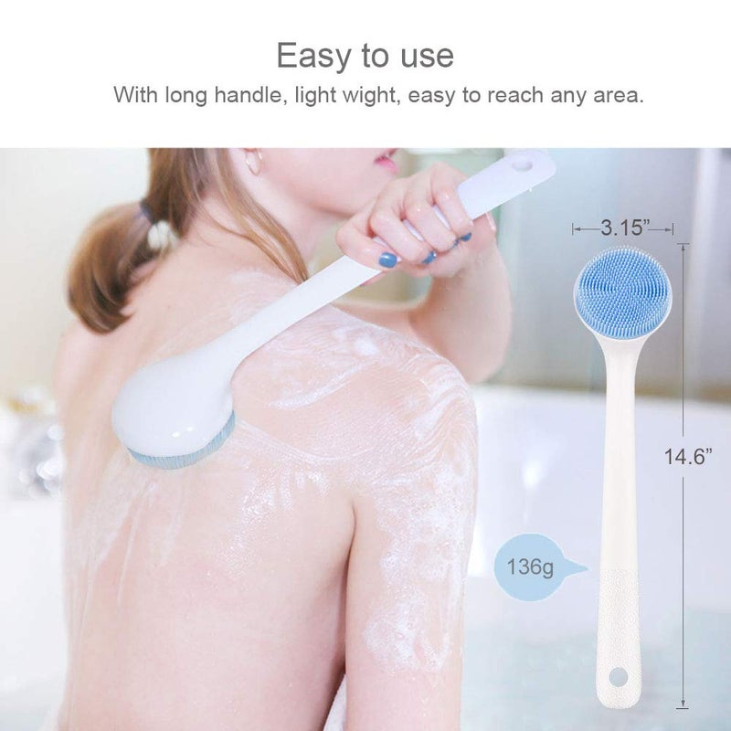V-TOP Back Scrubber for Shower, Silicone Body Scrubber Long Handle with Soft Bristles, Bath Body Washer Shower Exfoliator Brush for Men and Women, BPA Free, Non-Slip - Image 3