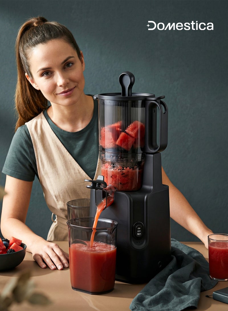 DOMESTICA Dripdrop Pro Cold Press Juicer for Home | Slow Juicer for Fruits, Veggies & Nut Milk with BLDC Motor | Slow Masticating Juicer With High Juice Yield, Low Noise, Reverse Function, Easy Cleaning, 137mm Large Chute Black - Image 2