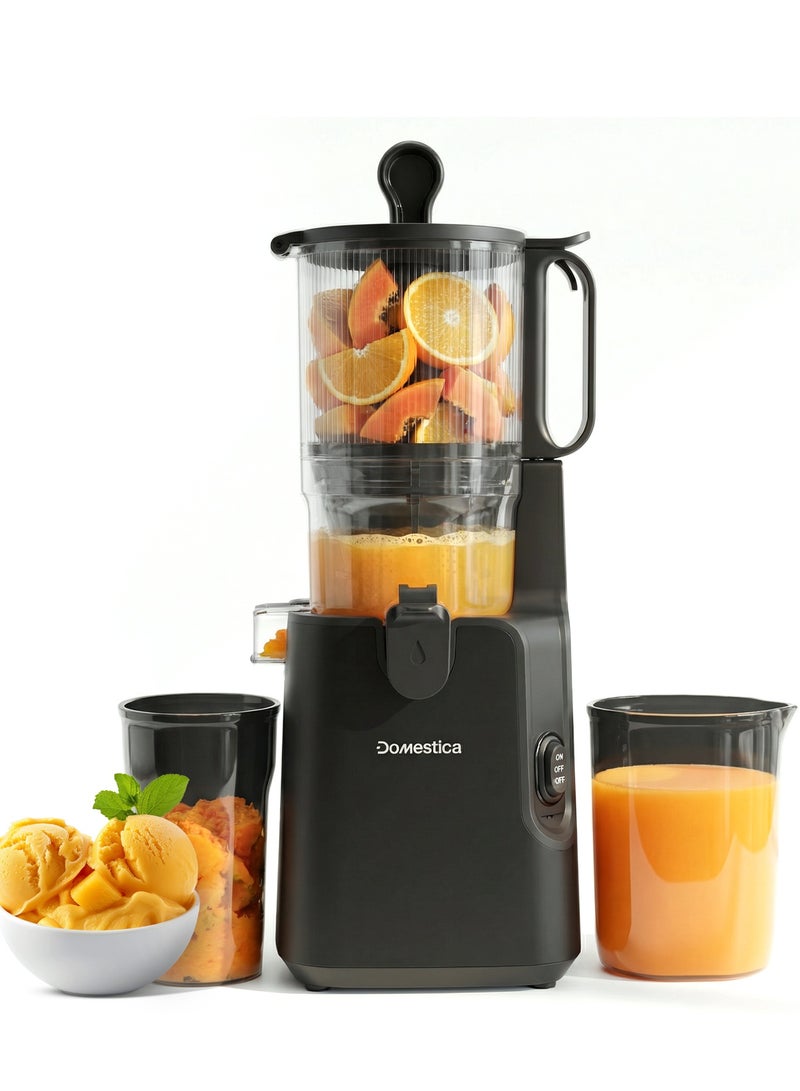 DOMESTICA Dripdrop Pro Cold Press Juicer for Home | Slow Juicer for Fruits, Veggies & Nut Milk with BLDC Motor | Slow Masticating Juicer With High Juice Yield, Low Noise, Reverse Function, Easy Cleaning, 137mm Large Chute Black - Image 1