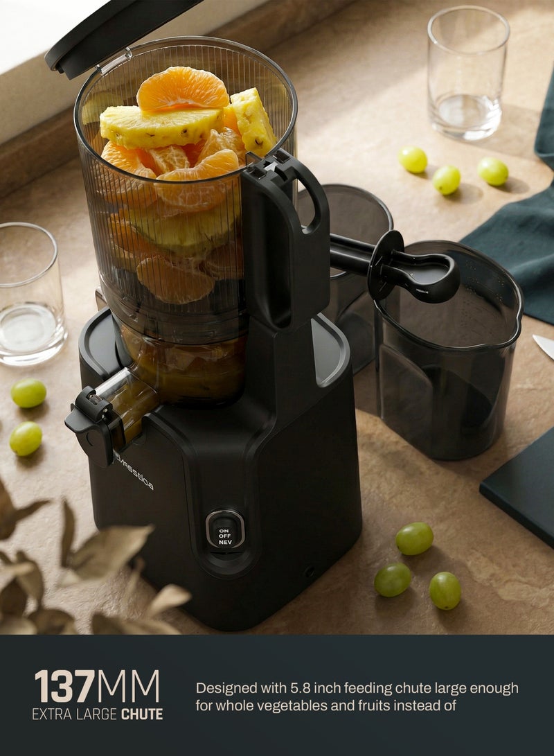 DOMESTICA Dripdrop Pro Cold Press Juicer for Home | Slow Juicer for Fruits, Veggies & Nut Milk with BLDC Motor | Slow Masticating Juicer With High Juice Yield, Low Noise, Reverse Function, Easy Cleaning, 137mm Large Chute Black - Image 4