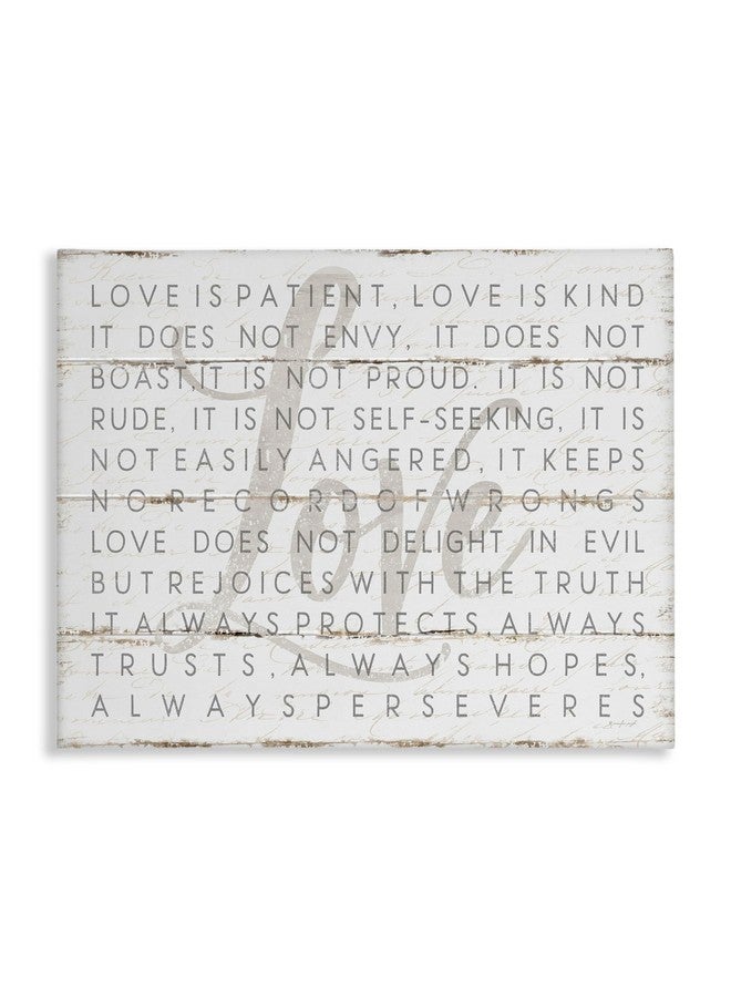 Stupell Industries Love Is Patient Grey on White Planked Look Canvas Wall Art Design By Jennifer Pugh - Image 1