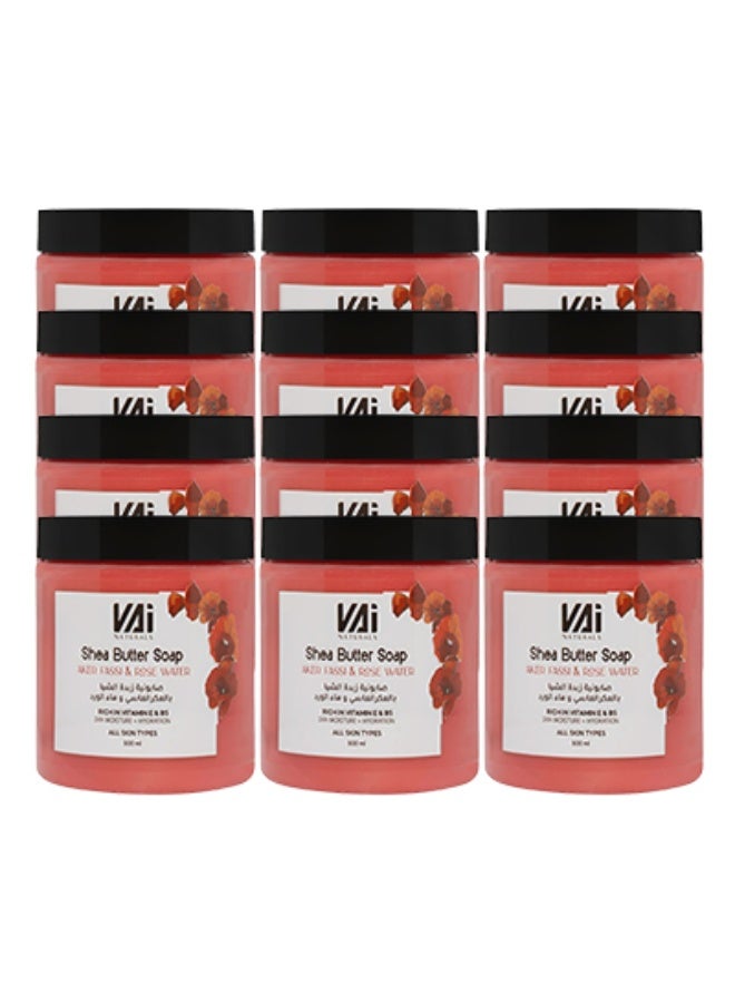 VAI 12 Pieces Shea Butter Soap Aker Fassi And Rose Water Rich In Vitamin E And B5 24 Hours Moisture And Hydration All Skin Types 500ml - Image 1
