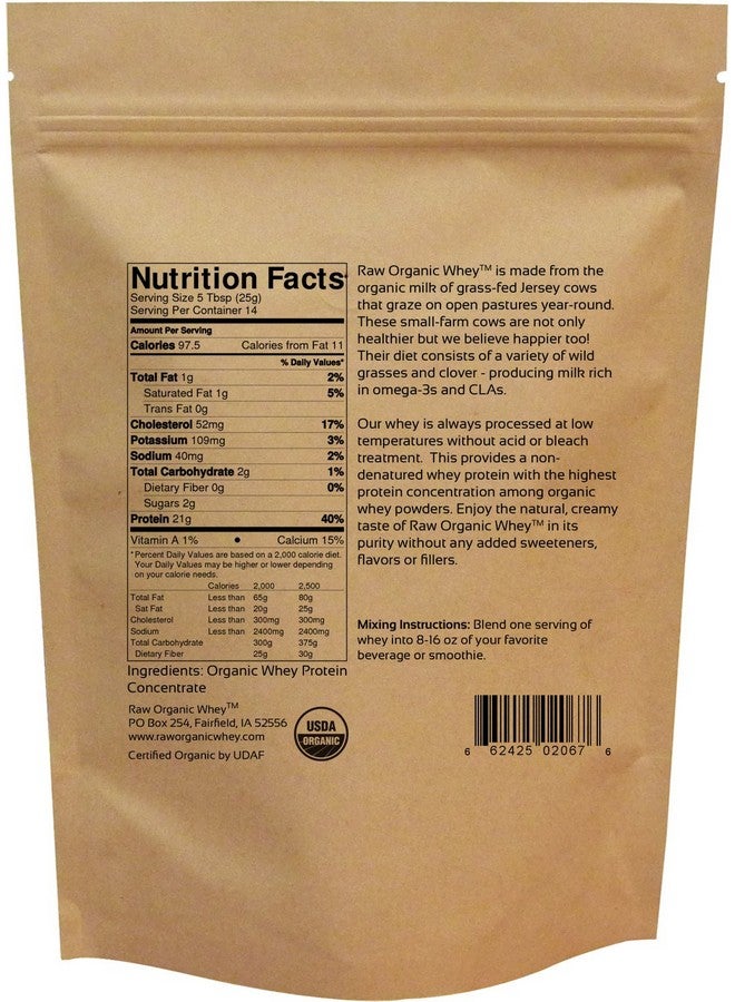 Raw Organic Whey Protein Powder, Grass Fed, Happy Healthy Cows, Undenatured, Hormone Free, Non-GMO, Gluten Free, Unflavored, Unsweetened, 12 oz - Image 1