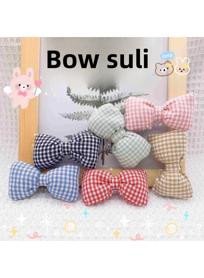 Korean Style Fresh Children's Diy Hairpin Material Japanese And Korean Style Ins Plaid Fabric Bow Clothing Socks Hat Accessories-Color:Yellow Lattice Bow  - Image 2