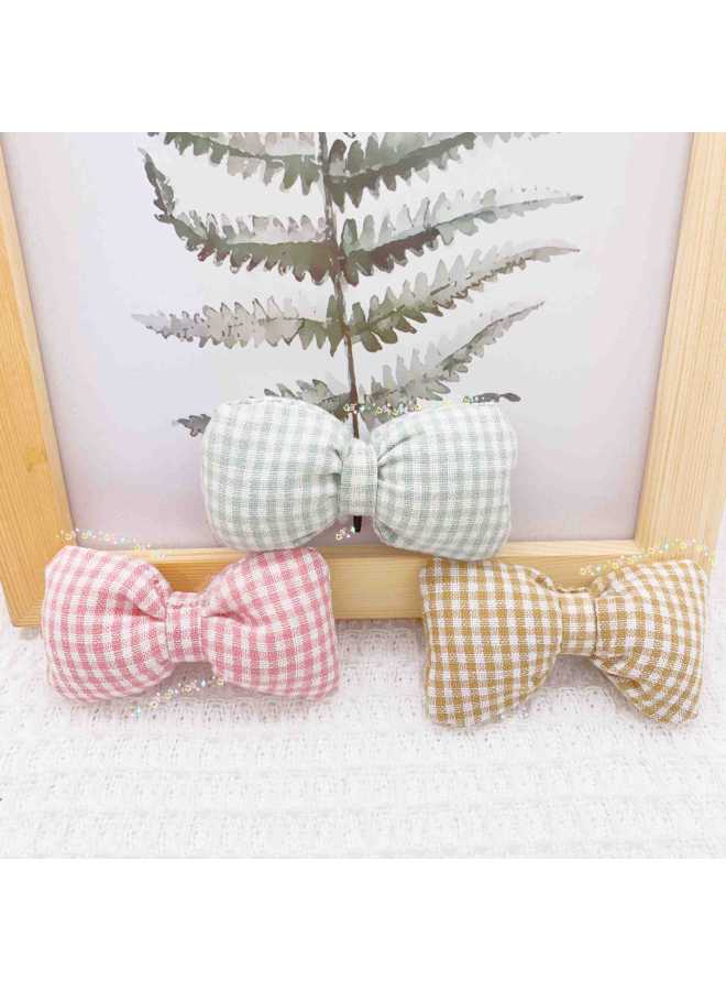 Korean Style Fresh Children's Diy Hairpin Material Japanese And Korean Style Ins Plaid Fabric Bow Clothing Socks Hat Accessories-Color:Yellow Lattice Bow  - Image 5