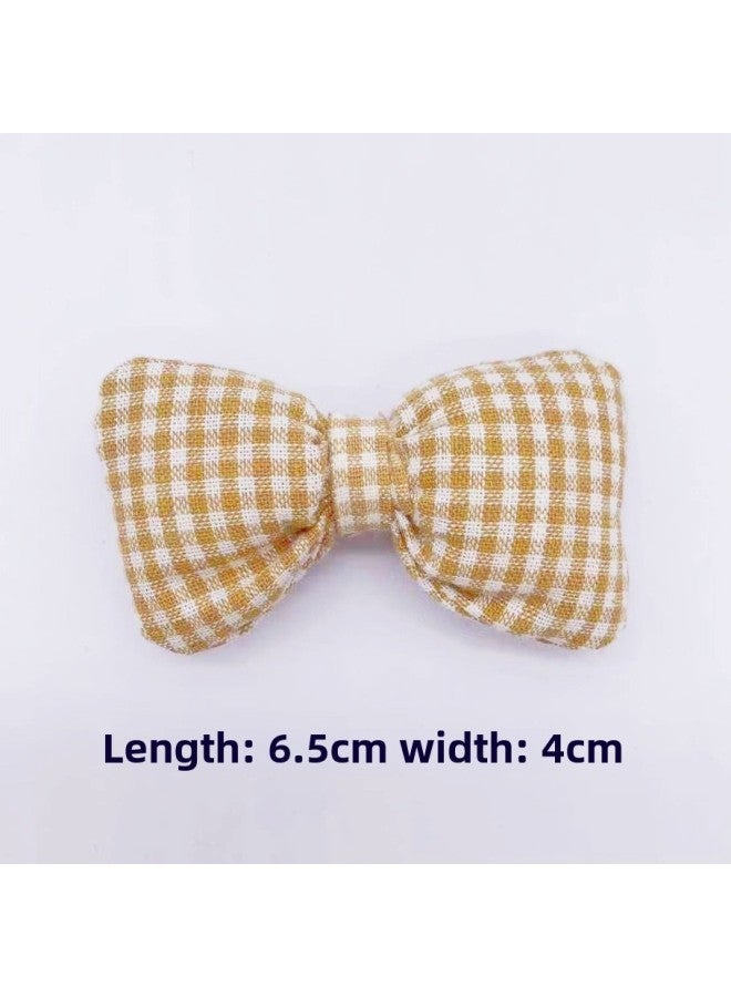 Korean Style Fresh Children's Diy Hairpin Material Japanese And Korean Style Ins Plaid Fabric Bow Clothing Socks Hat Accessories-Color:Yellow Lattice Bow  - Image 1