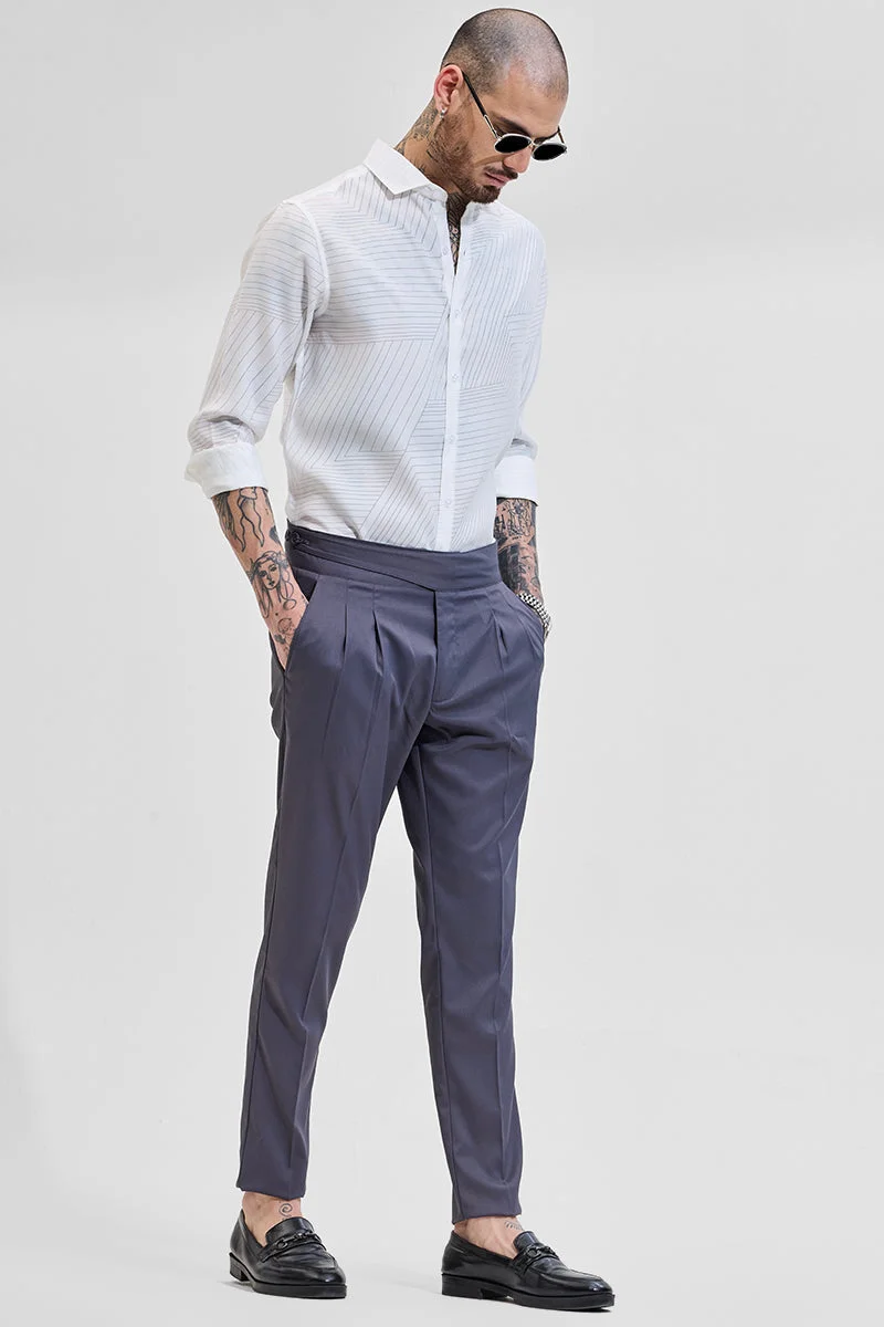 SNITCH Grey Stretch Slim Fit Trouser