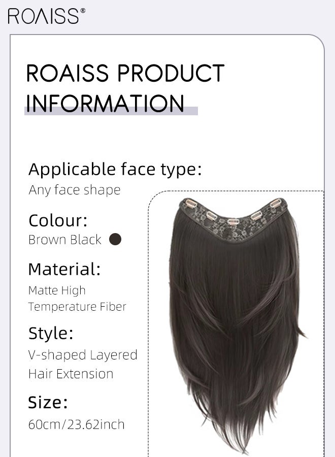 roaiss Long Hair Wig One-Piece High-Level V-Shaped Layered Hair Extensions Refined Artificial Hair Fluffy Light and Traceless Hair Extensions Heat Resistant Synthetic Hairpiece for Women Girls 60cm - Image 4