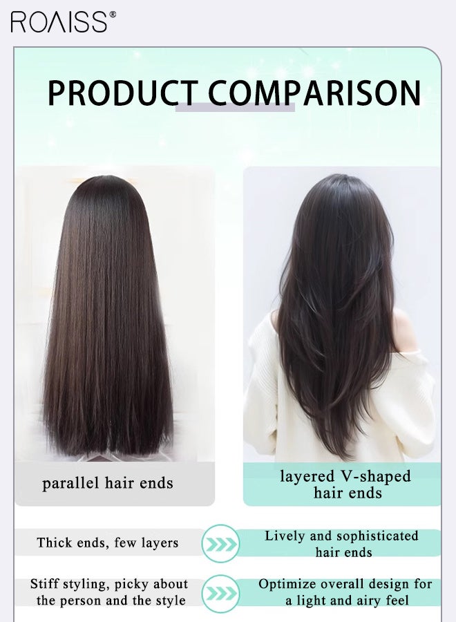 roaiss Long Hair Wig One-Piece High-Level V-Shaped Layered Hair Extensions Refined Artificial Hair Fluffy Light and Traceless Hair Extensions Heat Resistant Synthetic Hairpiece for Women Girls 60cm - Image 3